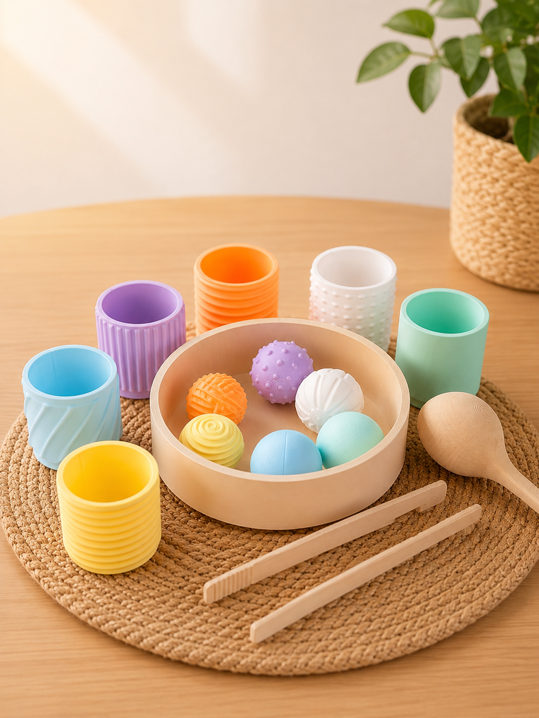 Brinquedo Sensorial de Bolinhas e Potes Texturizados