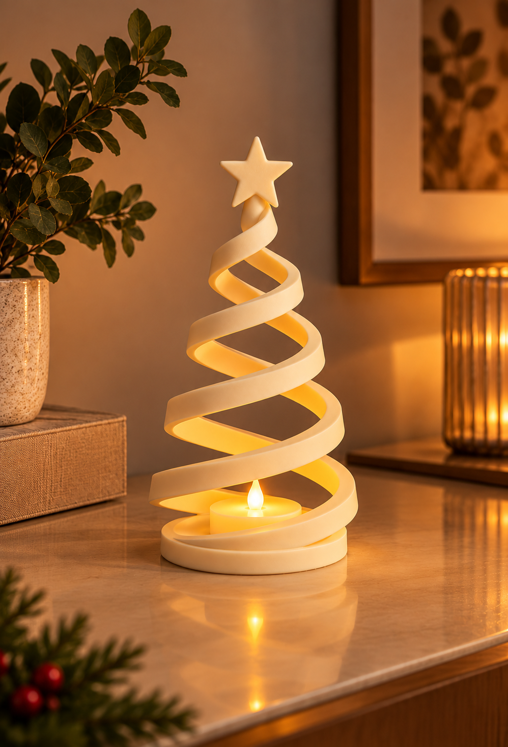 Árvore de Natal Espiral Decorativa com Vela LED